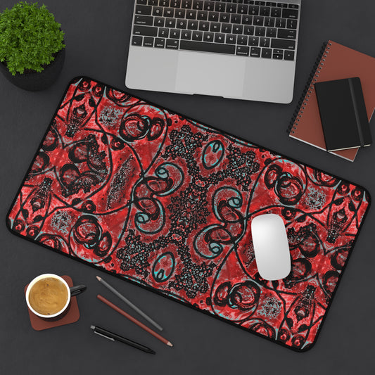 Large Luxury Desk Mat Premium Quality Neoprene, Red Tribal Aesthetic Desk Mat, Light Weight, Multi Functional, Gift for Any Occasion - The Storied Desktop