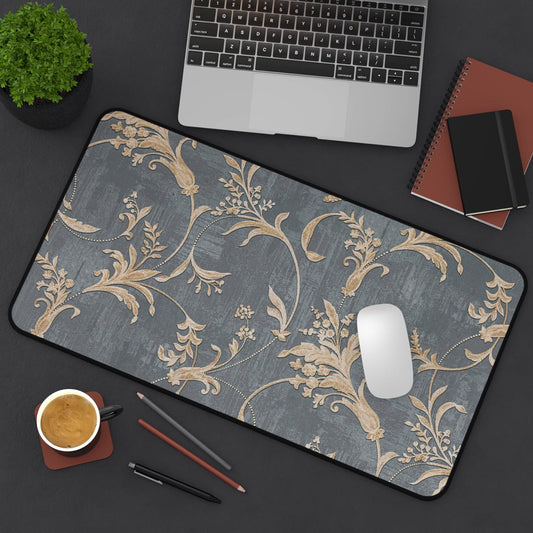 Large Luxury Desk Mat Premium Quality Neoprene Mouse Pad Gray Beige Floral Desk Mat Light Weight Multi-Functional Desk Mat Office Supplies - The Storied Desktop