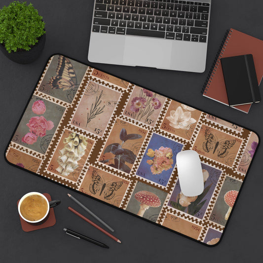 Large Luxury Desk Mat Premium Quality Neoprene Mouse Pad Vintage Floral Stamps Desk Mat Light Weight Multi-Functional Desk Mat Office Supplies - The Storied Desktop