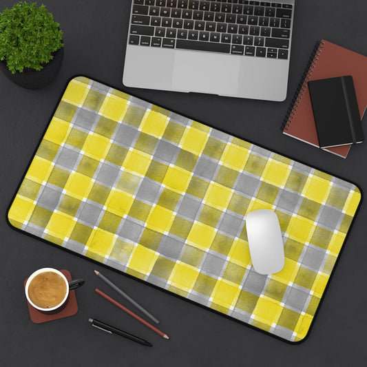 Large Luxury Desk Mat Premium Quality Neoprene Mouse Pad Yellow Gray Checkered Desk Mat Light Weight Multi-Functional Desk Mat Office Supplies - The Storied Desktop