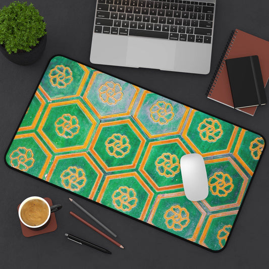 Large Luxury Desk Mat Premium Quality Neoprene Mouse Pad Yellow Green Geometric Desk Mat Light Weight Multi-Functional Desk Mat Office Supplies - The Storied Desktop